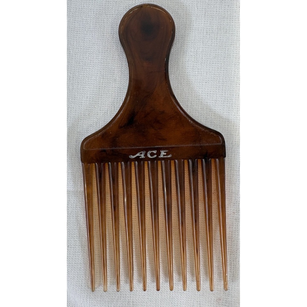 Vintage Ace Hair Brown Marbled Pick / Wide Tooth Comb, 5"